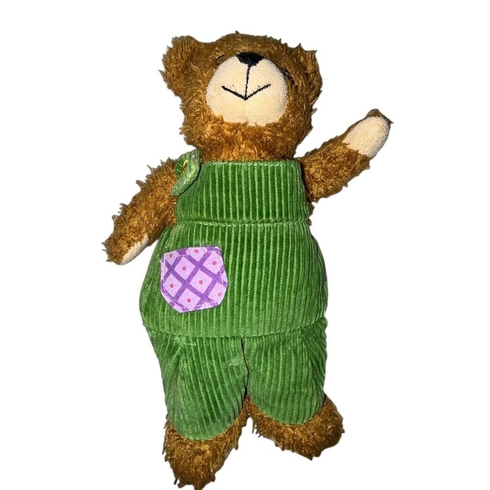 YOTTOY Corduroy Bear Plush Stuffed Animal Brown w/ Green Overalls